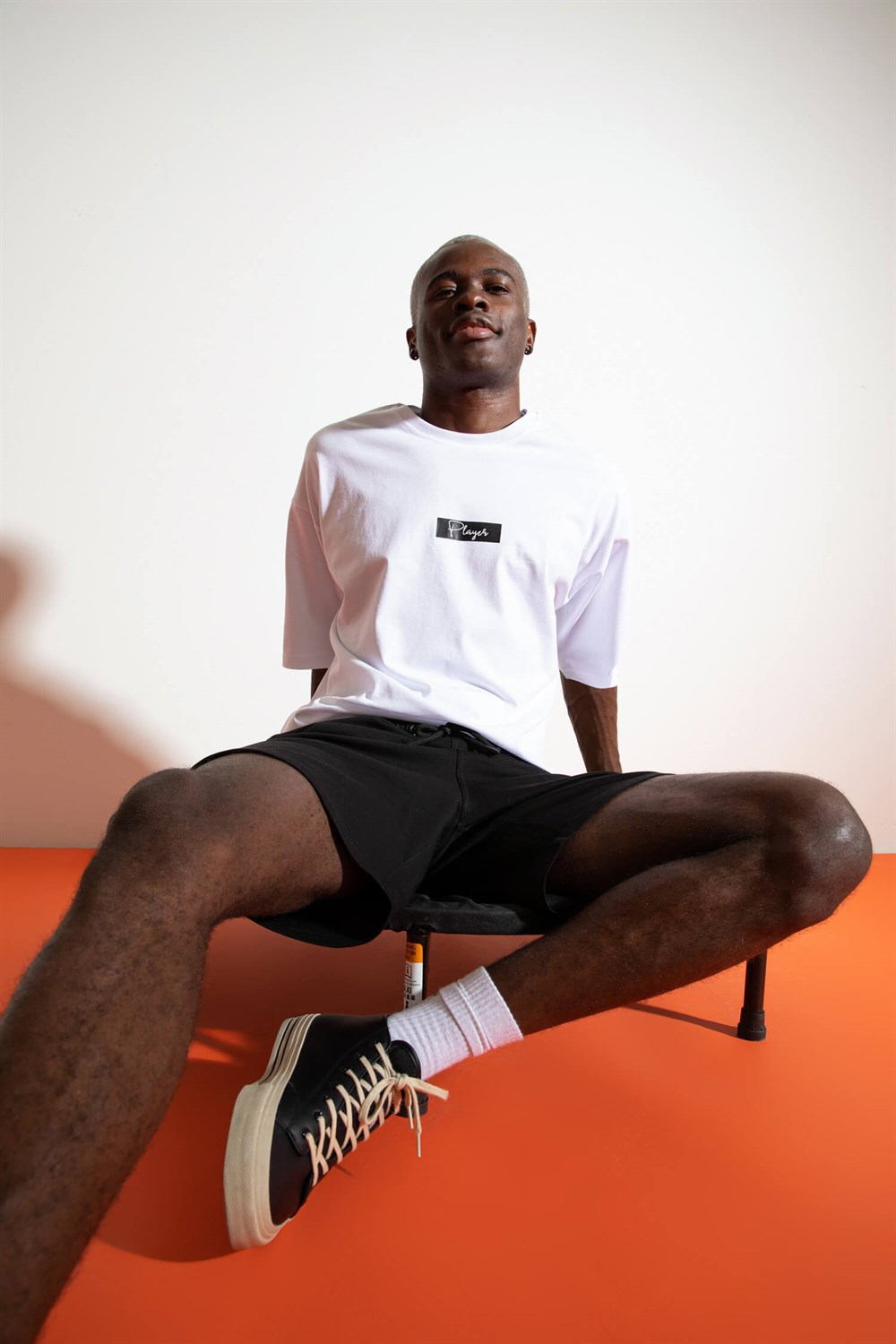 Erkek Oversize Player Beyaz T-Shirt