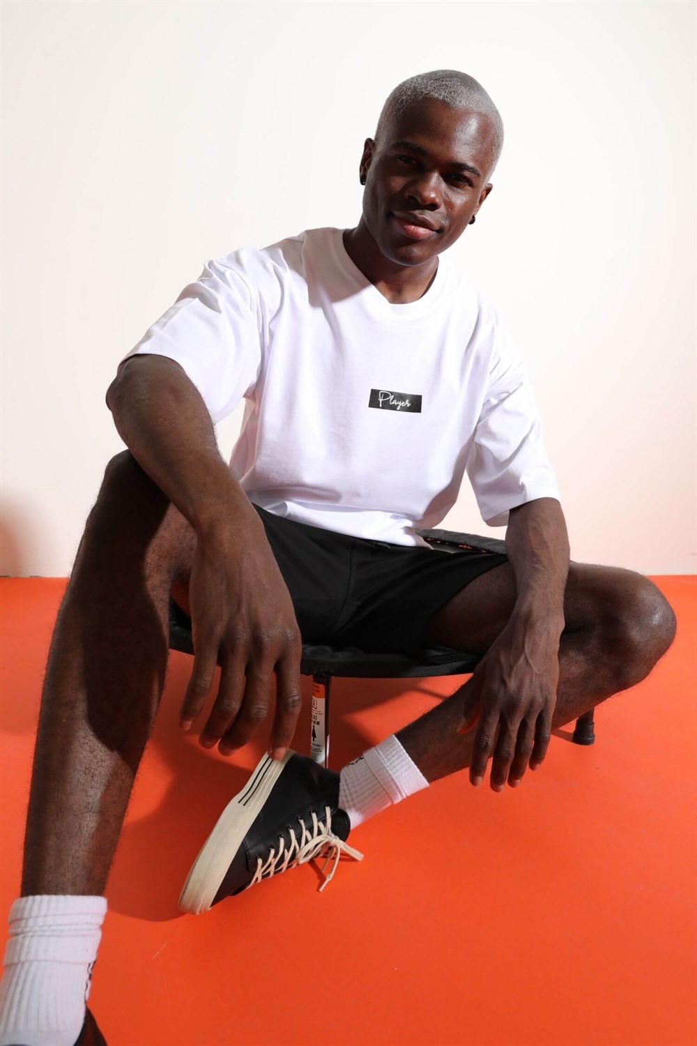 Erkek Oversize Player Beyaz T-Shirt