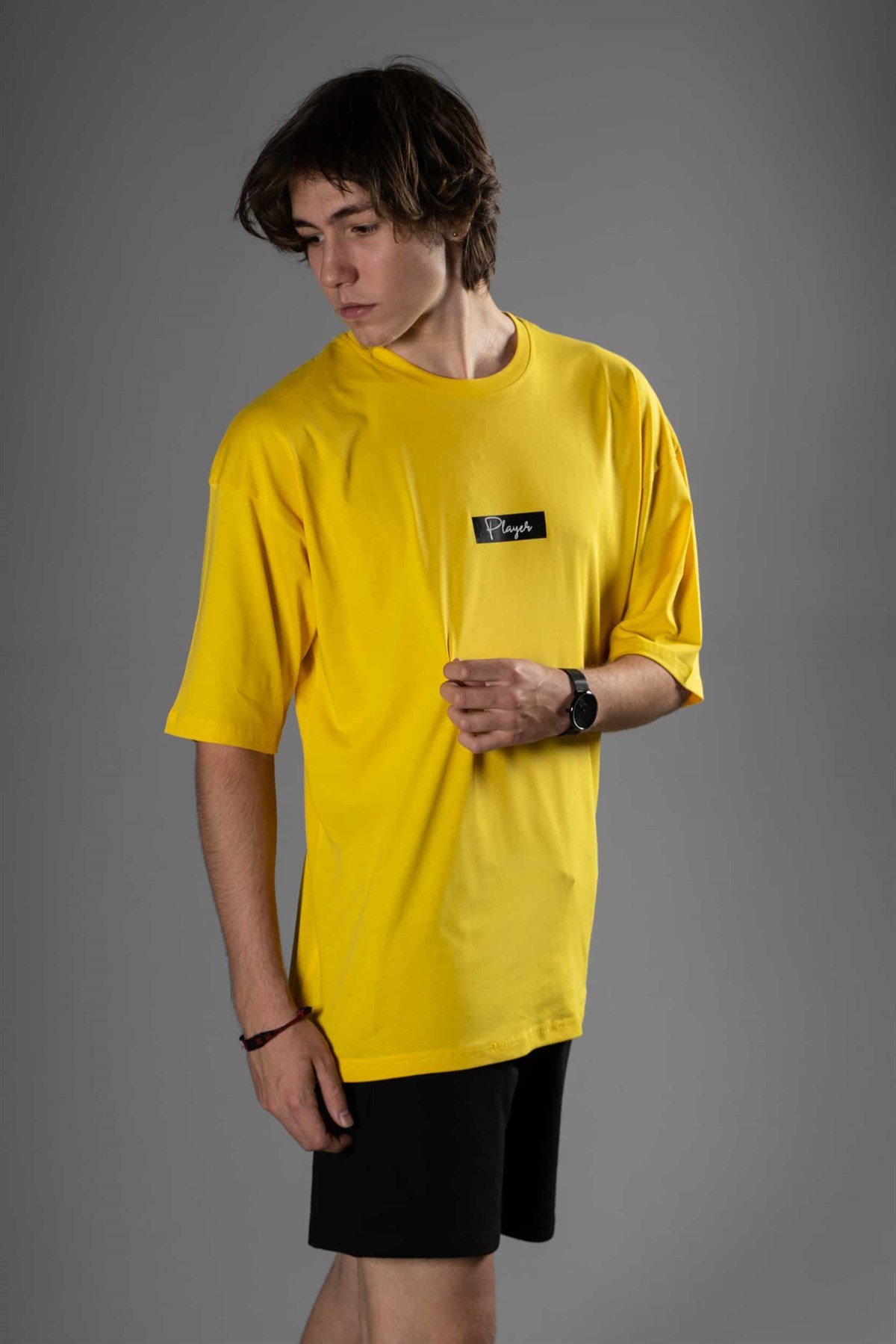 Erkek Oversize Player Sarı T-Shirt