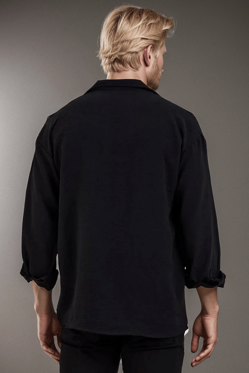 Erkek Oversize Siyah Keten Gömlek