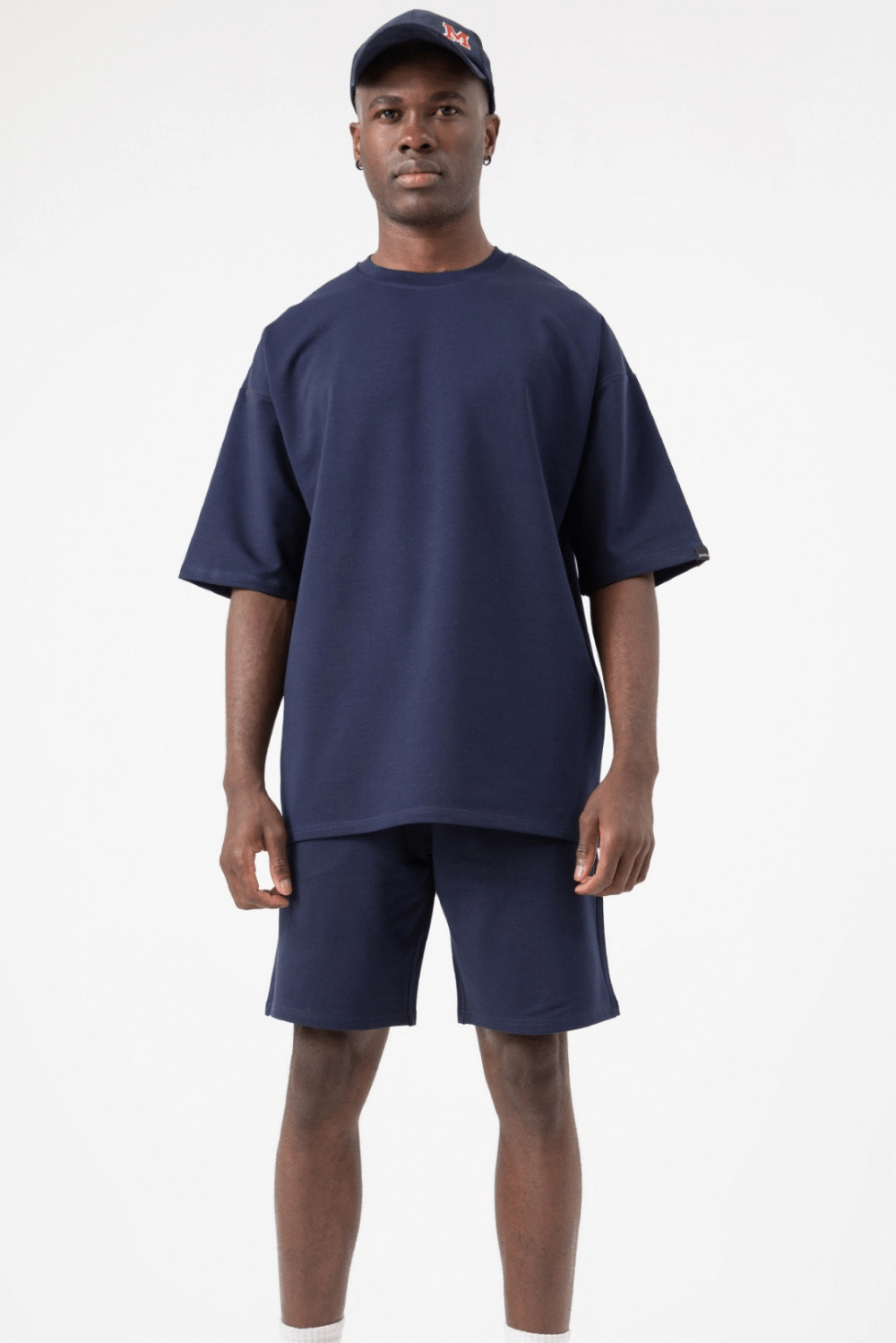 Erkek Plain Oversize Lacivert T-Shirt