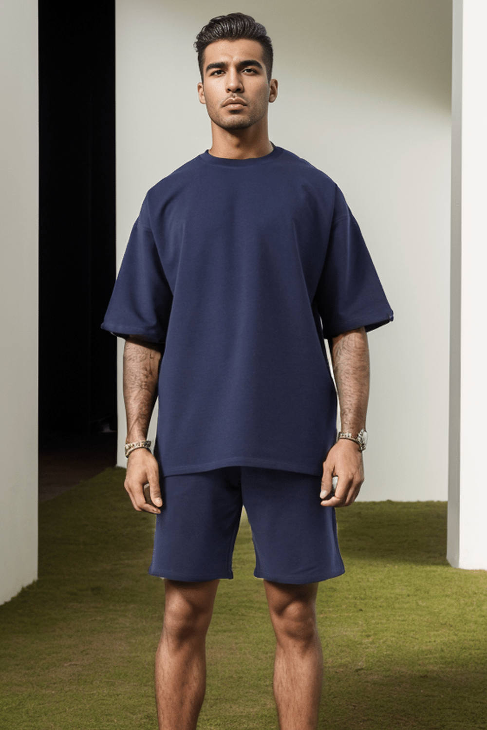 Erkek Plain Oversize Lacivert T-Shirt
