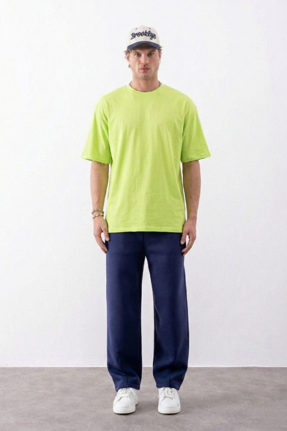 Erkek Plain Oversize Lime Yeşili T-Shirt