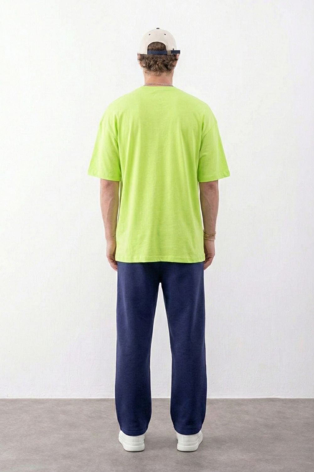 Erkek Plain Oversize Lime Yeşili T-Shirt