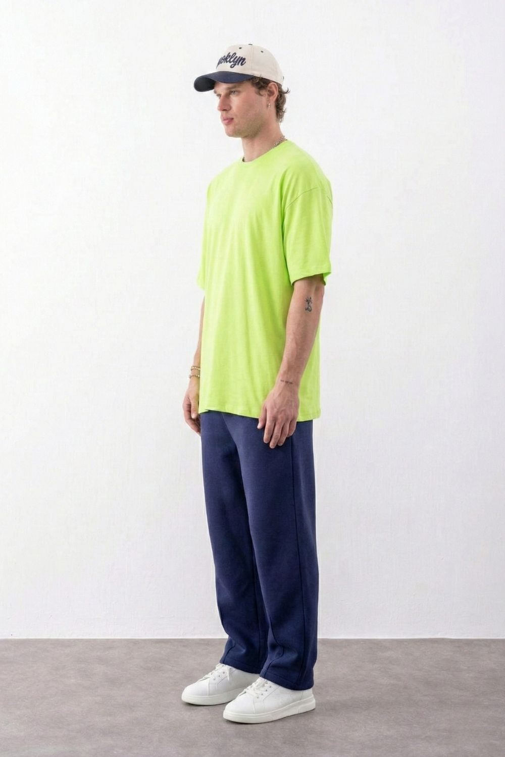 Erkek Plain Oversize Lime Yeşili T-Shirt