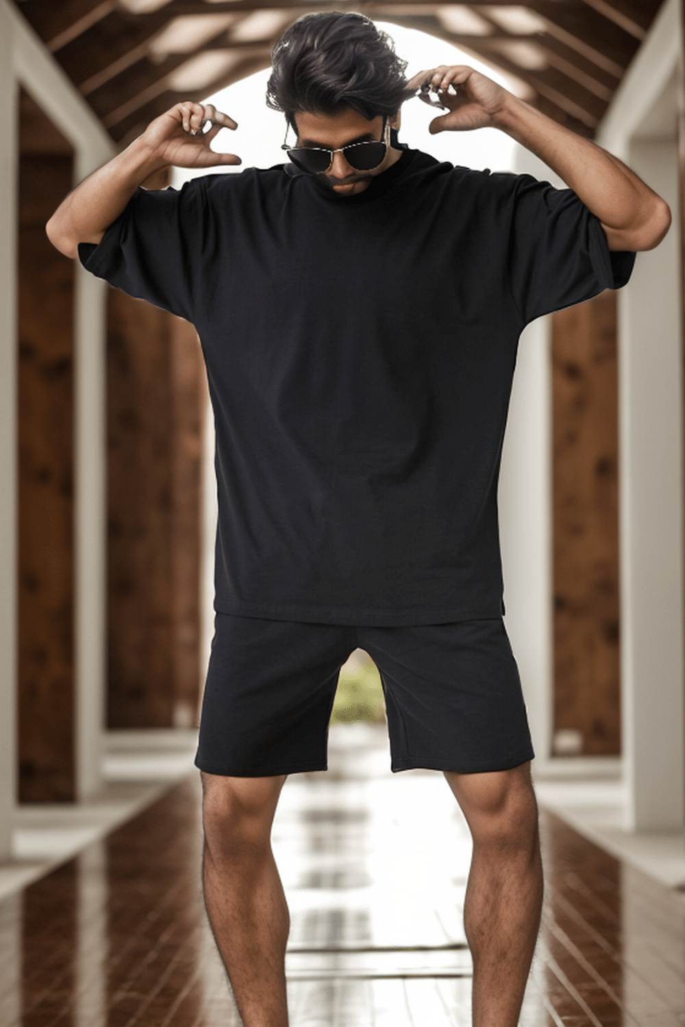 Erkek Plain Oversize Siyah T-Shirt