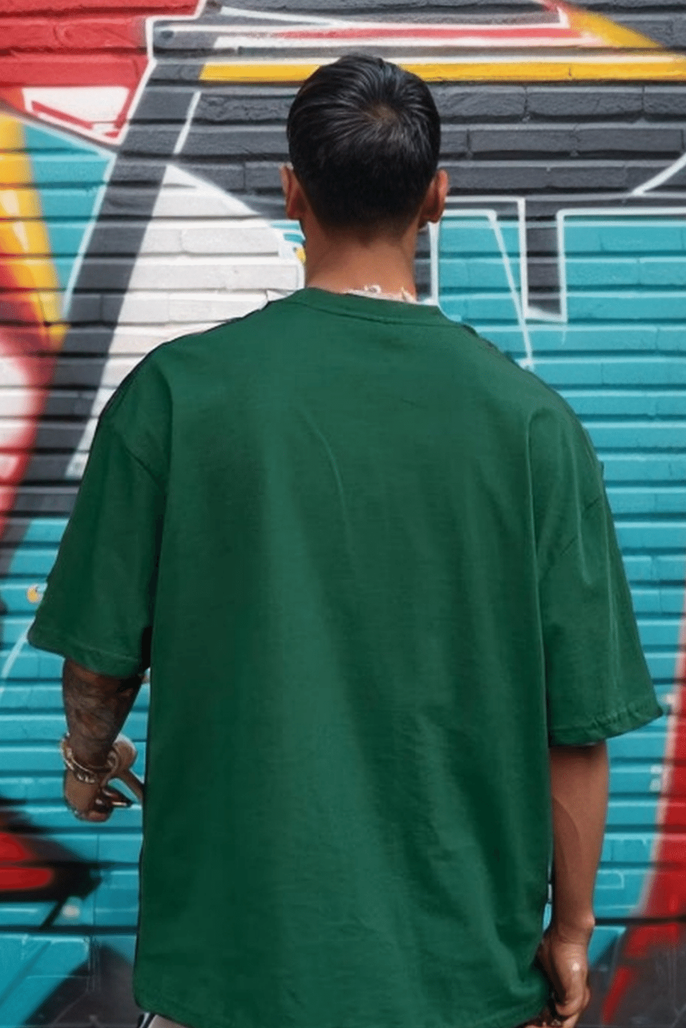 Erkek Plain Oversize Yeşil T-Shirt