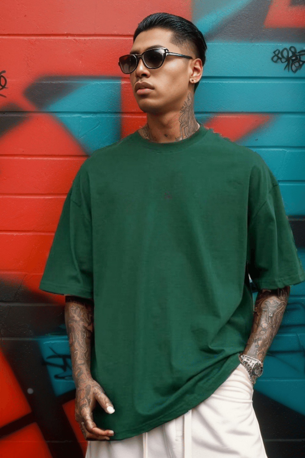Erkek Plain Oversize Yeşil T-Shirt