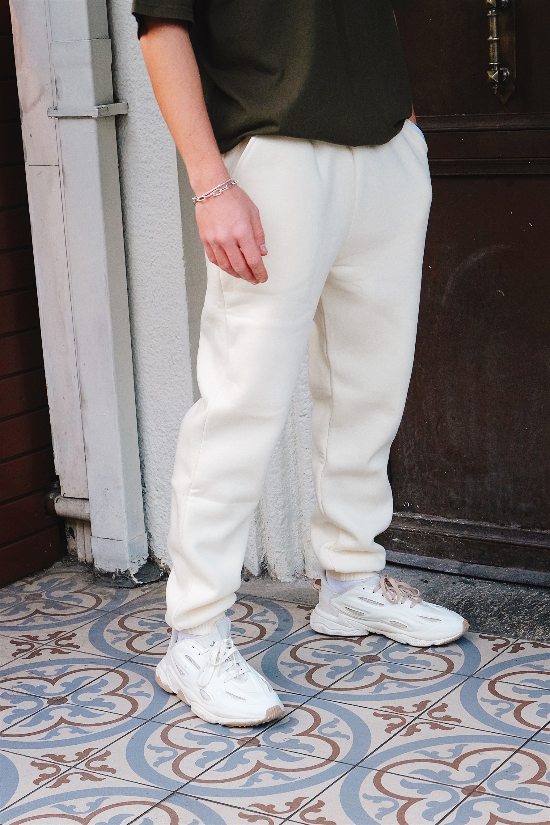 Erkek Rahat Kesim Krem Eşofman Alt