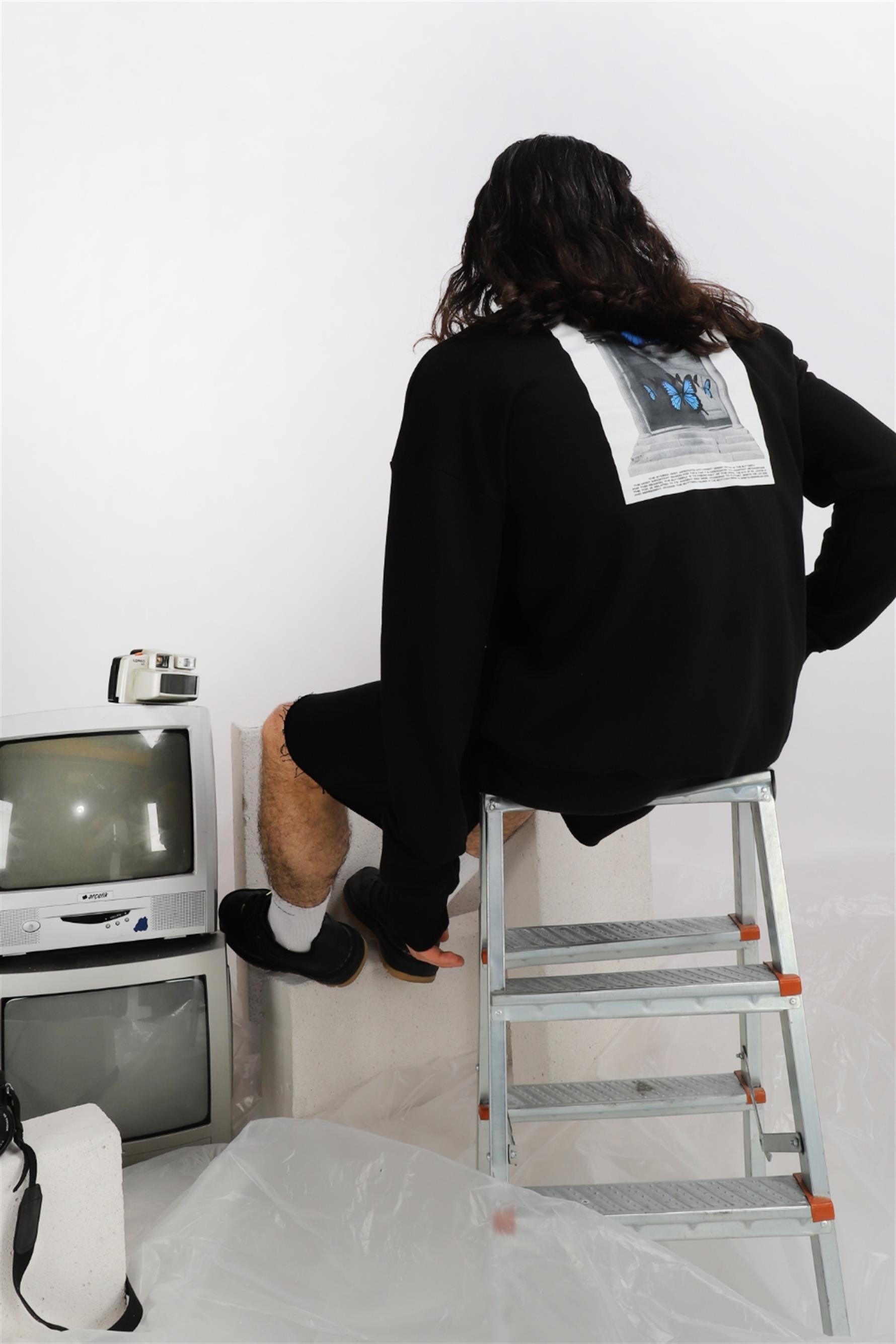 Erkek Reencarnation Oversize Siyah Sweatshirt