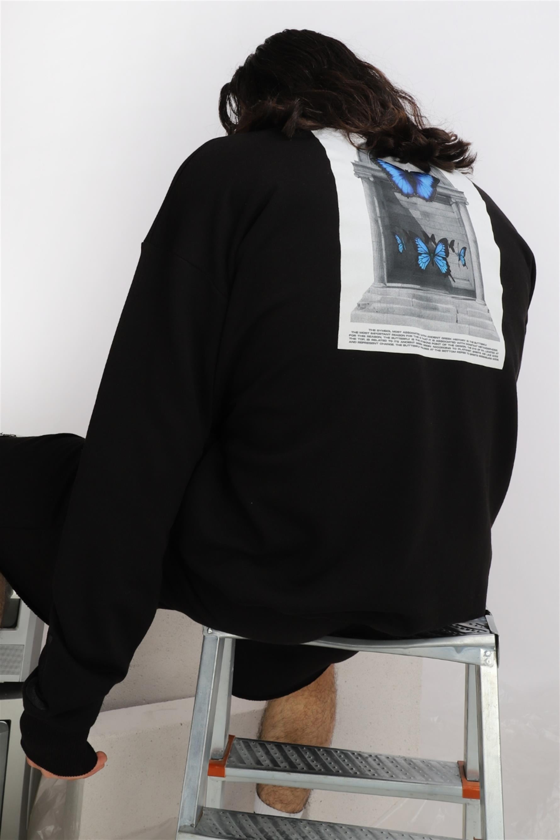 Erkek Reencarnation Oversize Siyah Sweatshirt