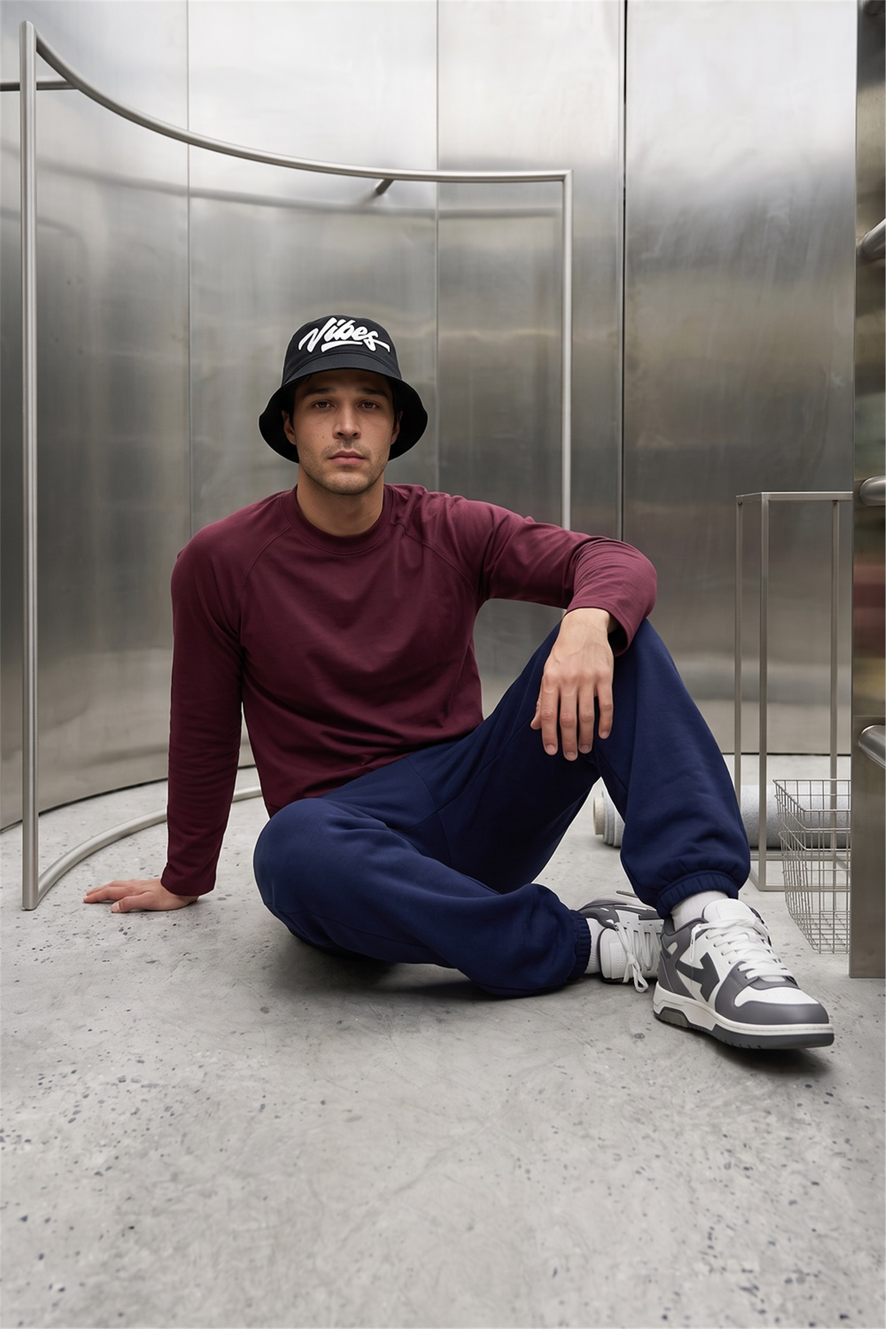 Erkek Reglan Uzun Kollu Bordo T-Shirt