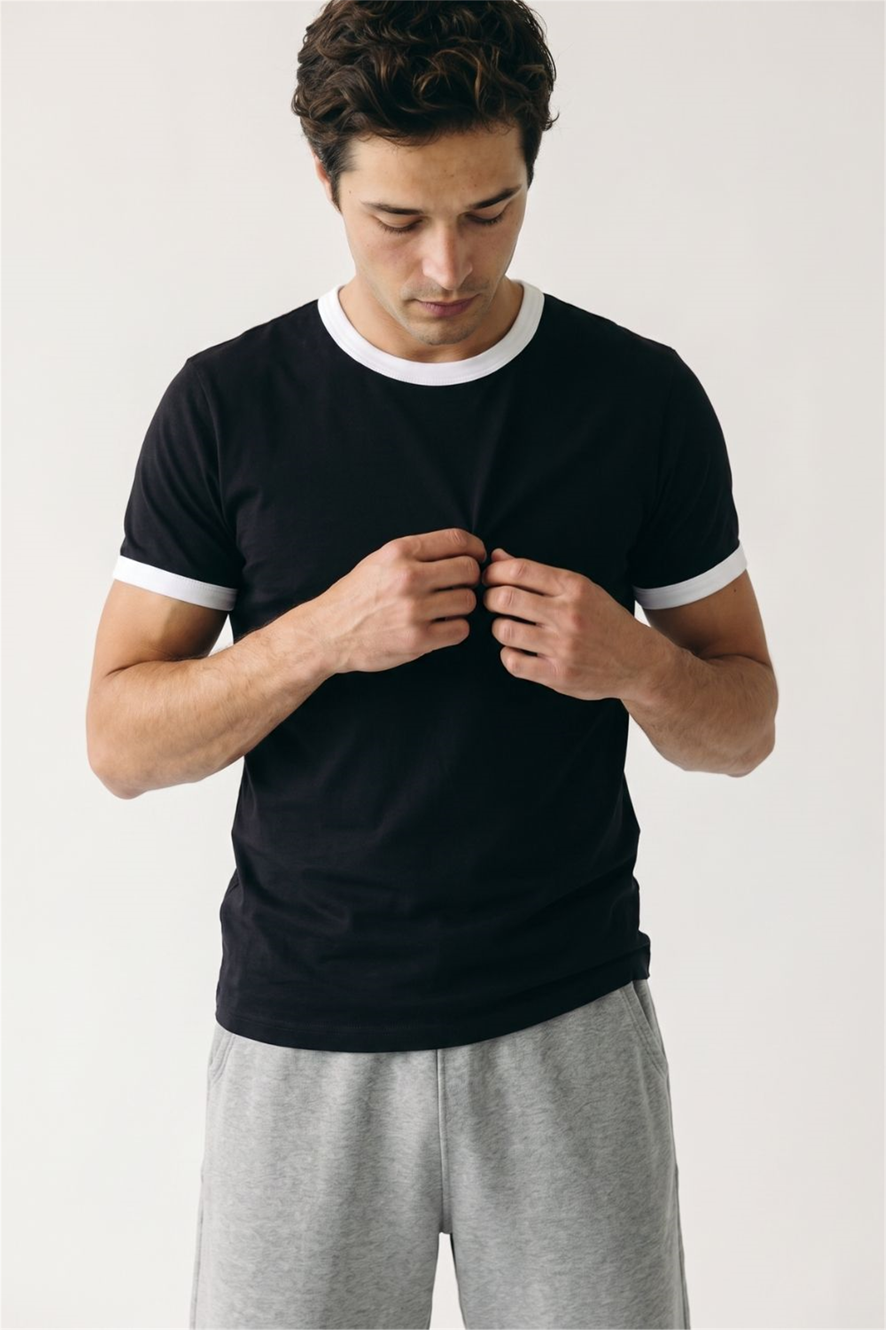 Erkek Ringer Siyah T-Shirt