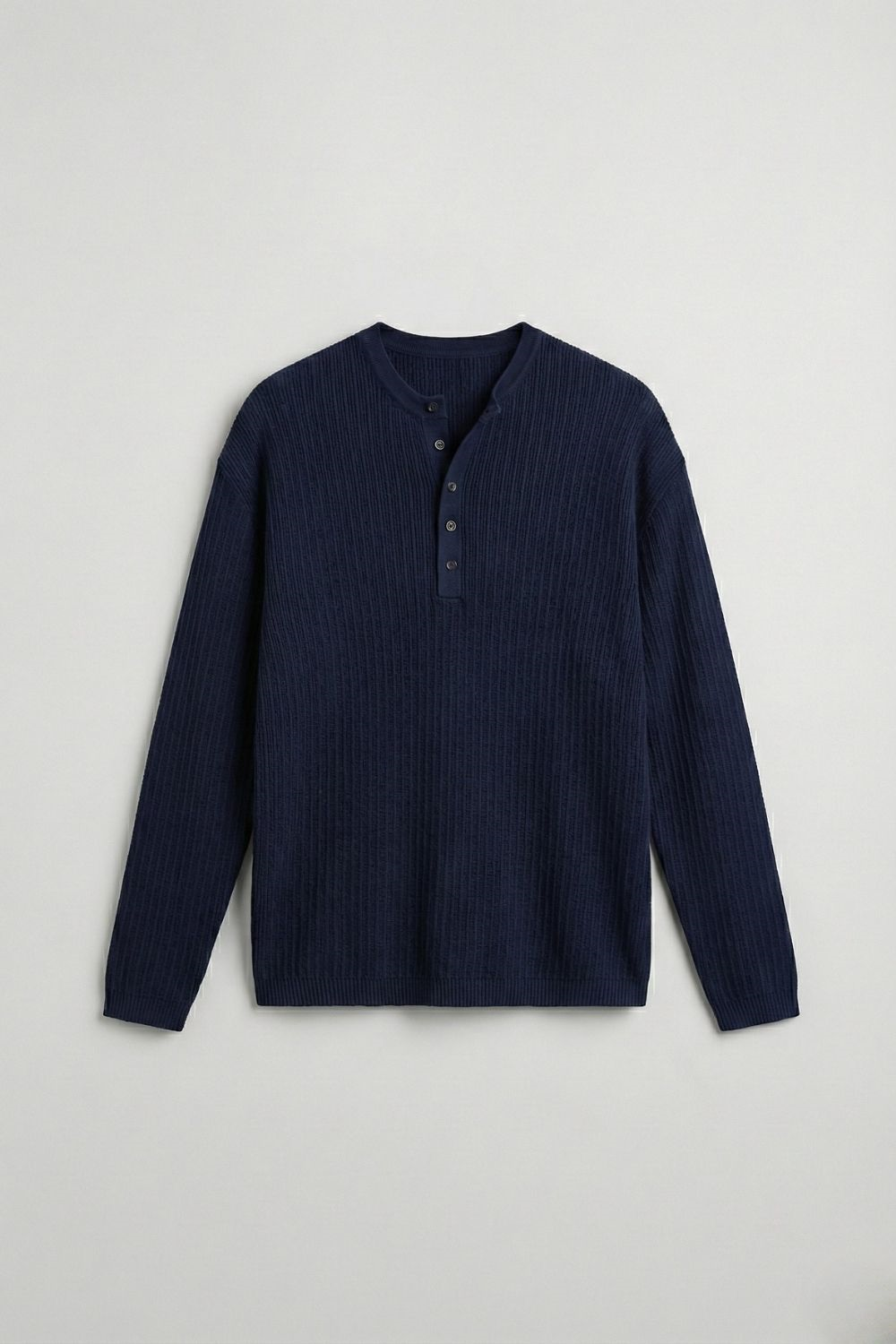 Erkek Selanik Fitilli Düğmeli Lacivert İnce Kazak