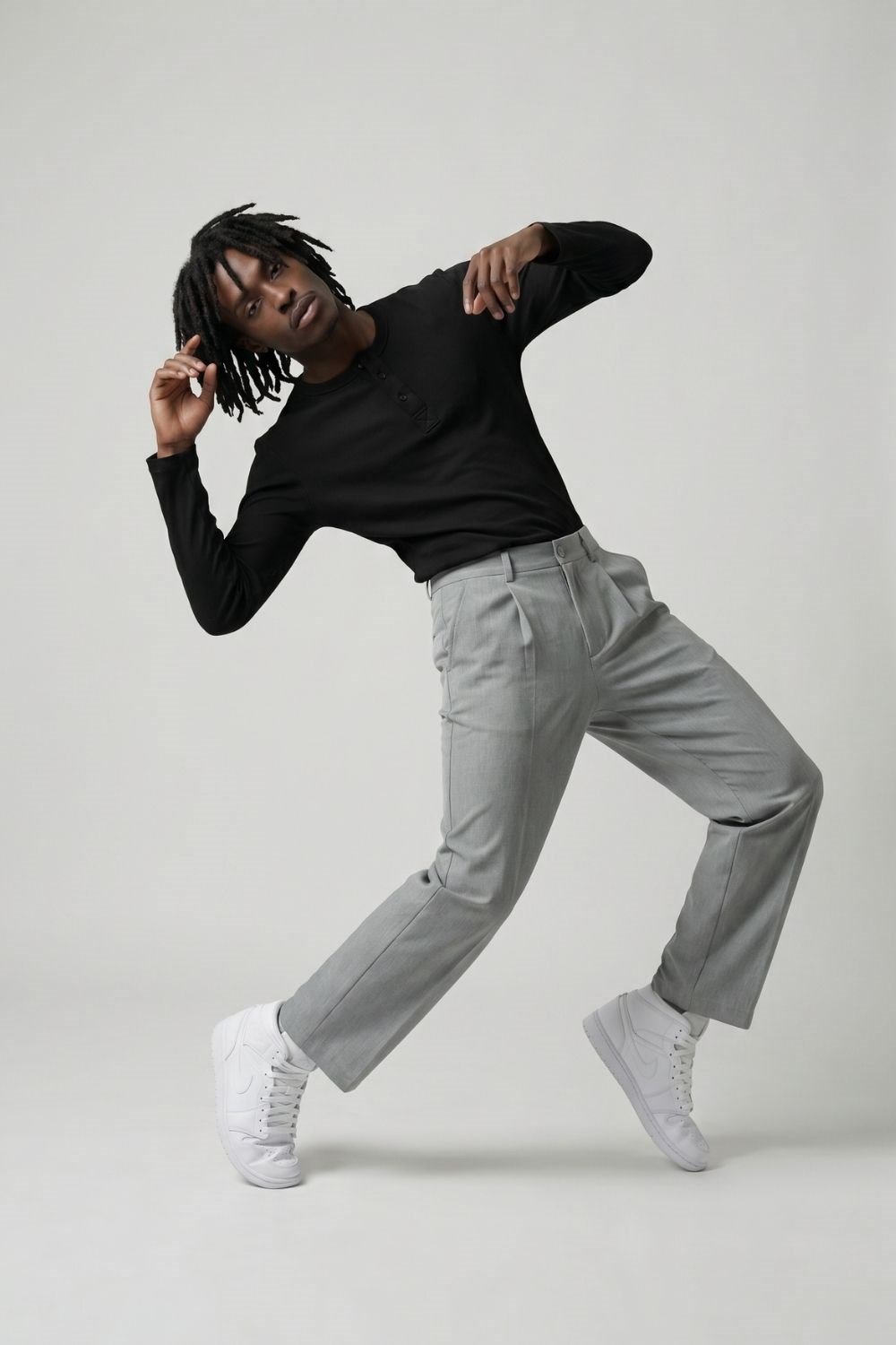 Erkek Siyah Henley  T-Shirt