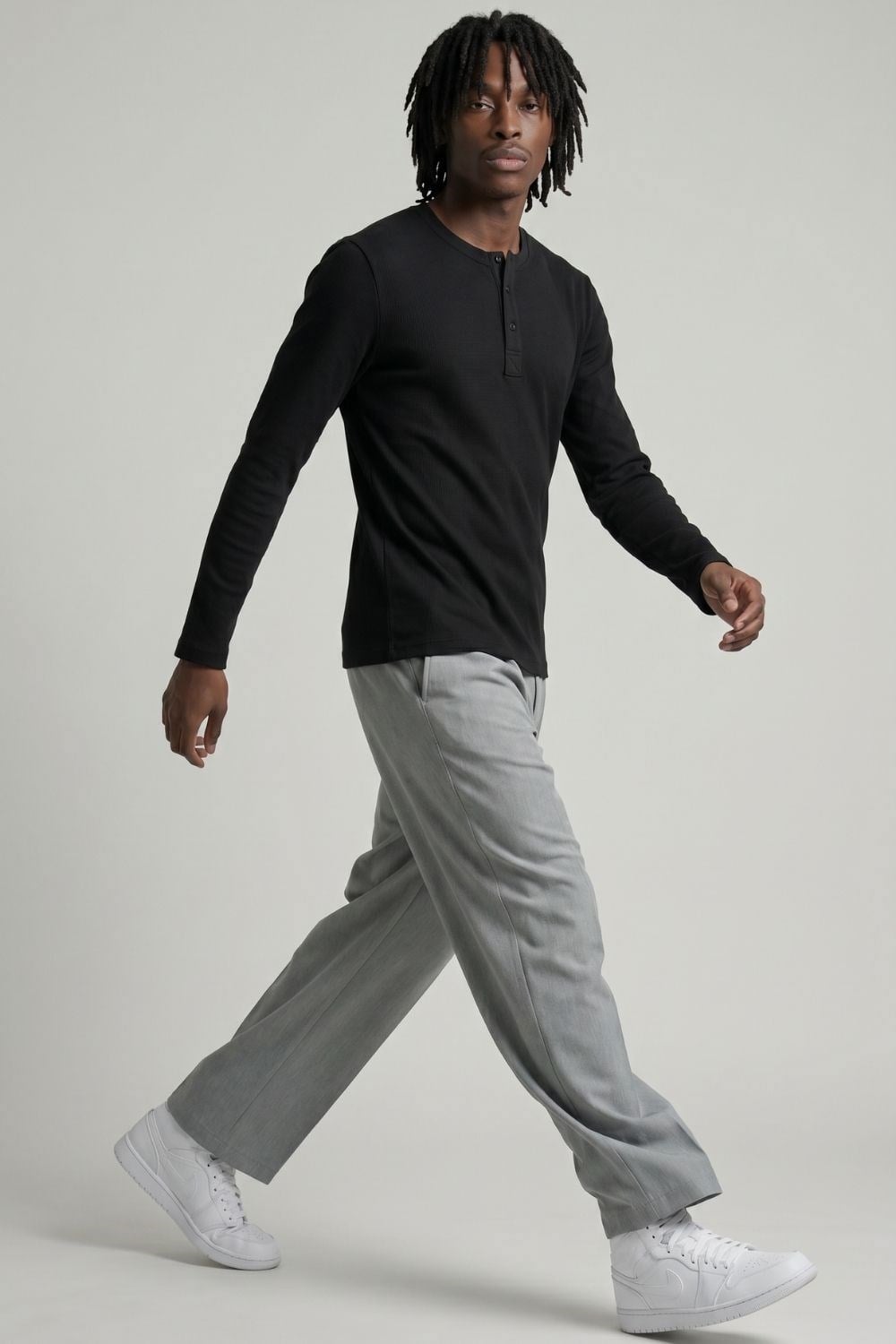 Erkek Siyah Henley  T-Shirt