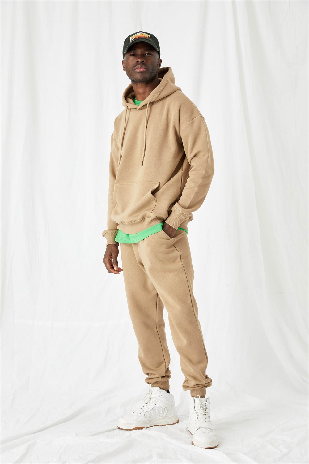 Erkek Stay Oversize Bej Hoodie