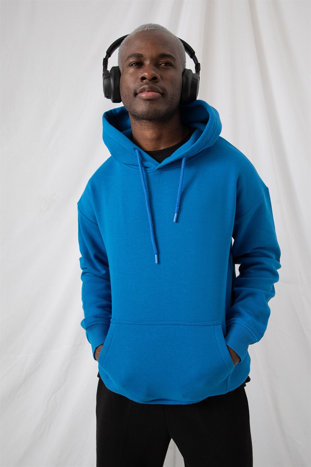 Erkek Stay Oversize Mavi Hoodie Sweatshirt