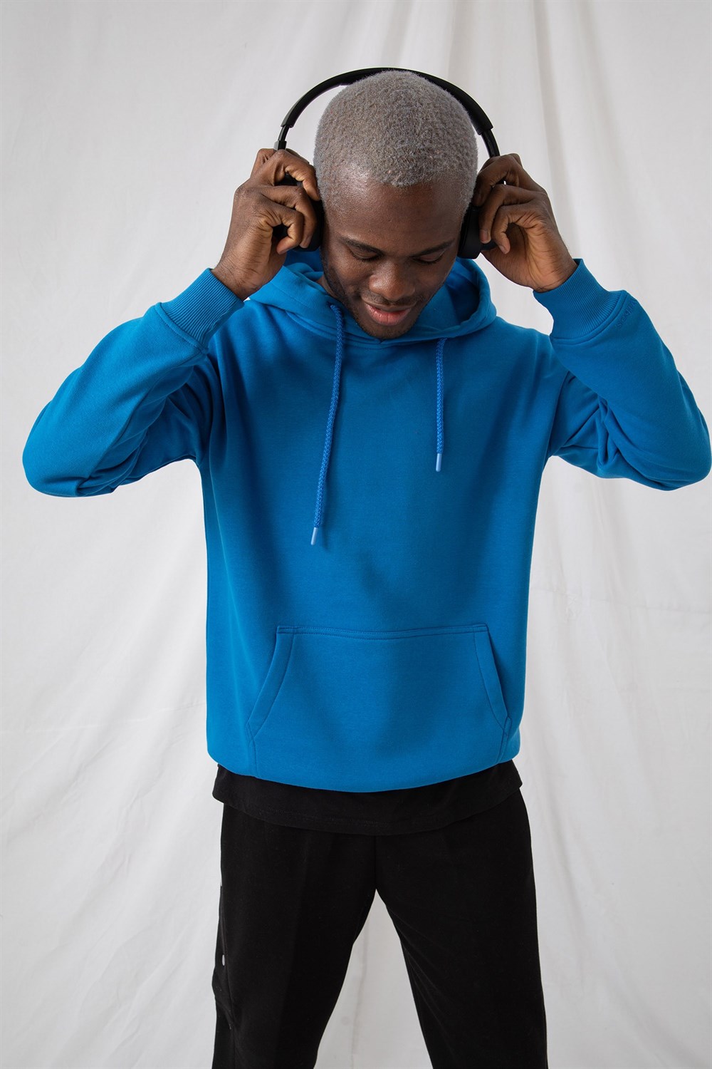 Erkek Stay Oversize Mavi Hoodie Sweatshirt