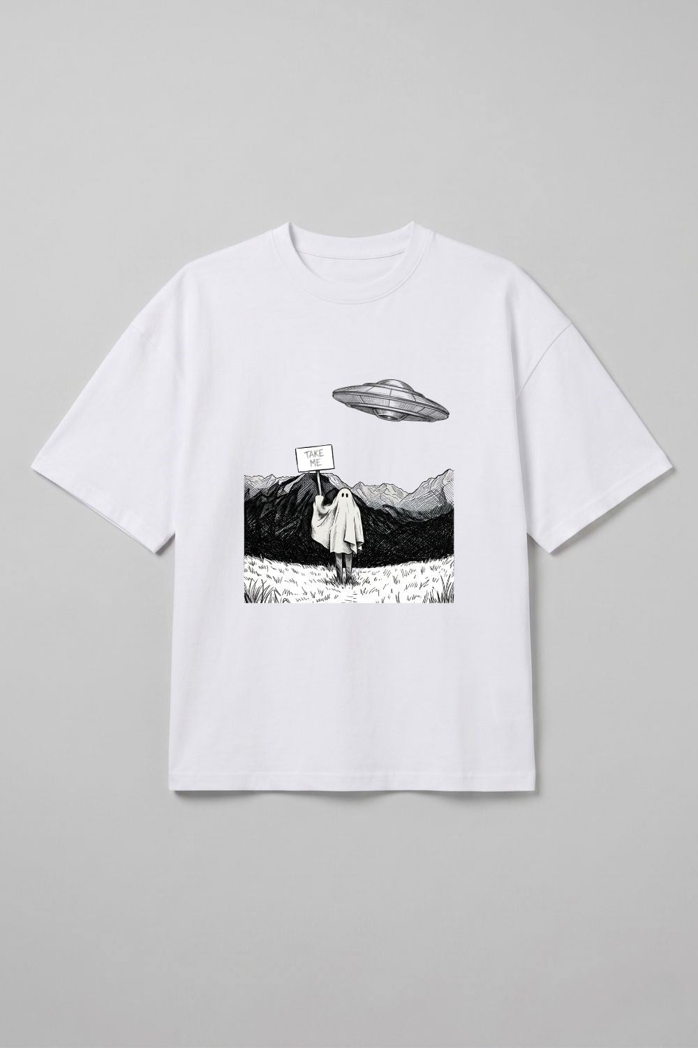Erkek Take Me Oversize Beyaz T-Shirt