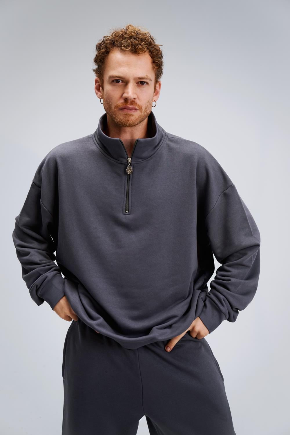 Erkek Timeless Fermuarlı Antrasit Sweatshirt