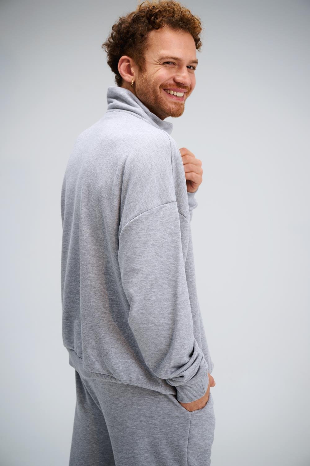 Erkek Timeless Fermuarlı Gri Sweatshirt