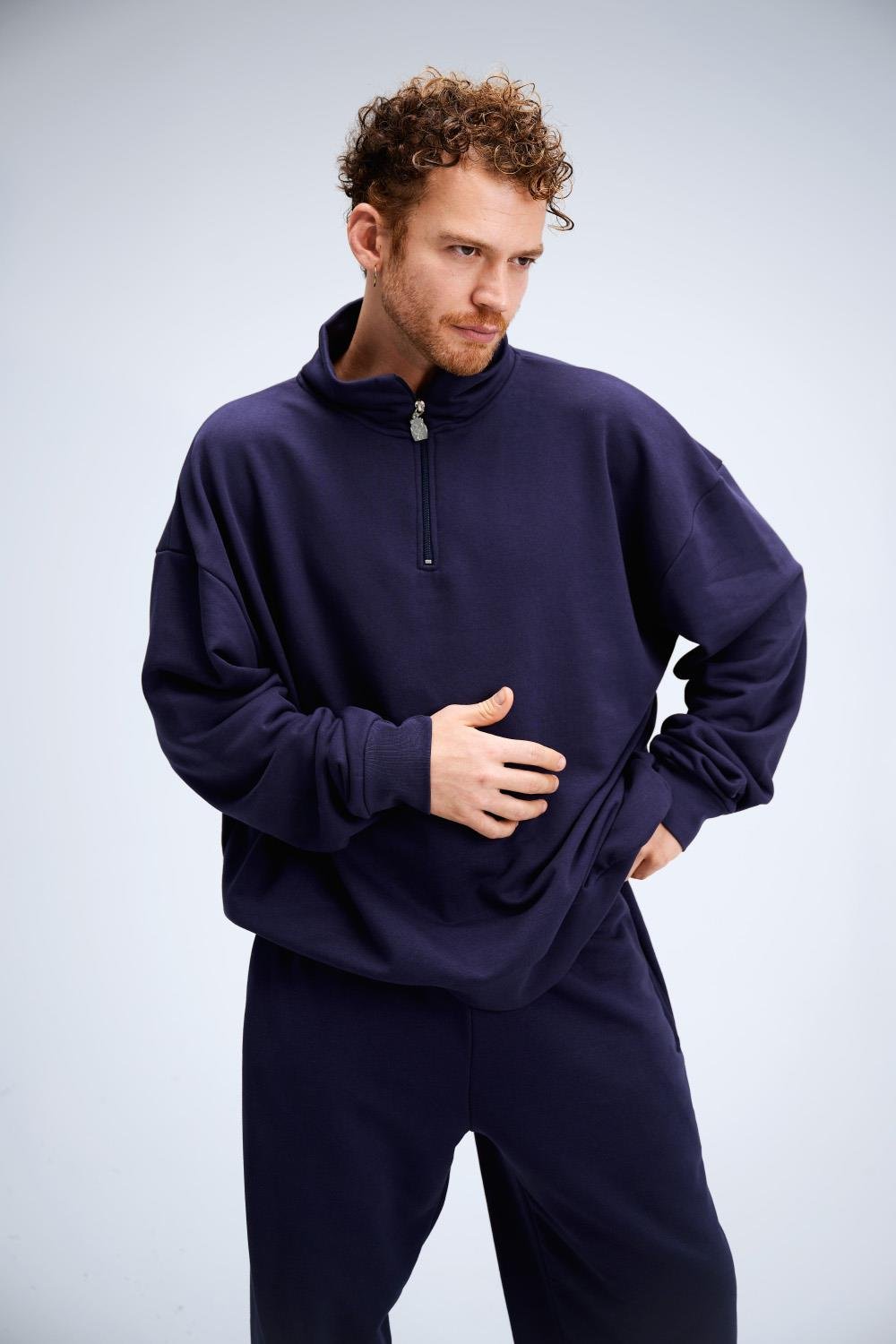 Erkek Timeless Fermuarlı Lacivert Sweatshirt