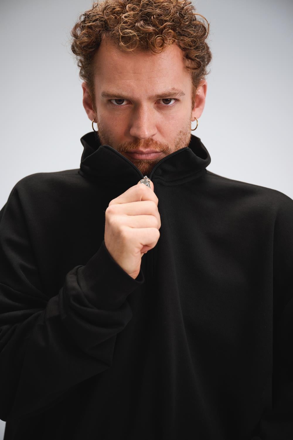 Erkek Timeless Fermuarlı Siyah Sweatshirt