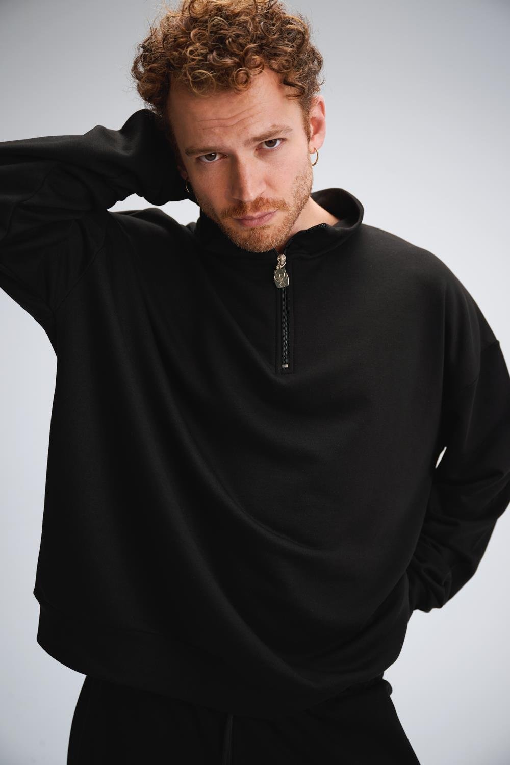Erkek Timeless Fermuarlı Siyah Sweatshirt