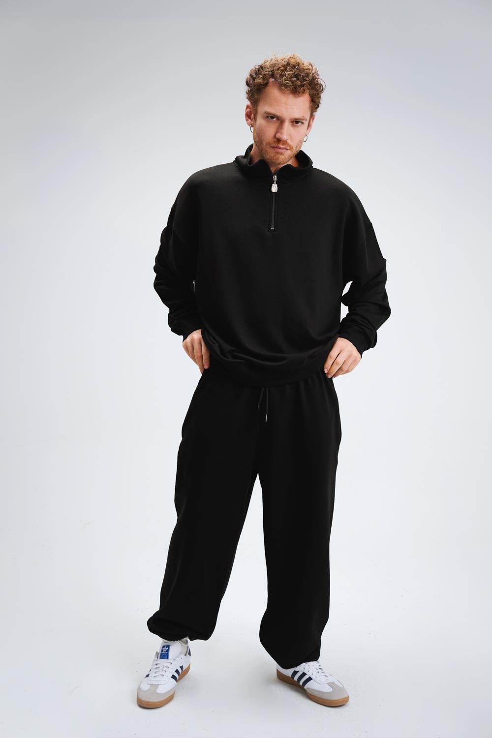 Erkek Timeless Fermuarlı Siyah Sweatshirt