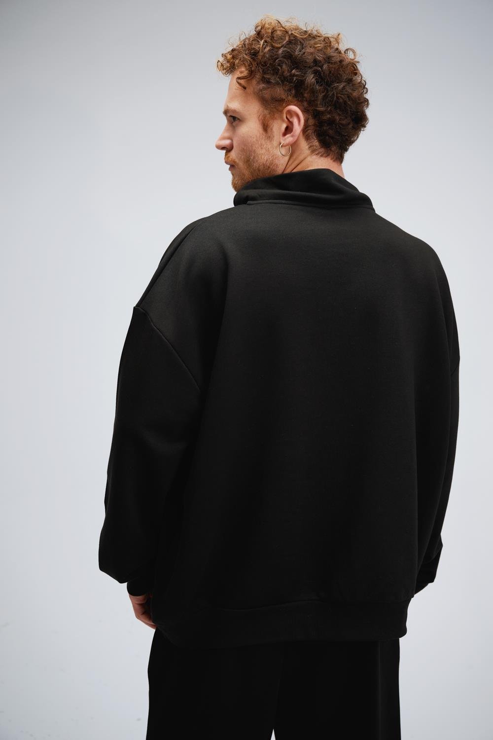 Erkek Timeless Fermuarlı Siyah Sweatshirt