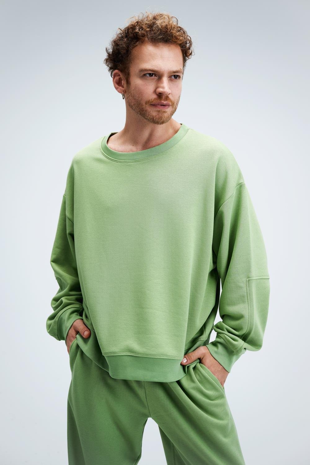 Erkek Timeless Oversize Fıstık Yeşili Sweatshirt