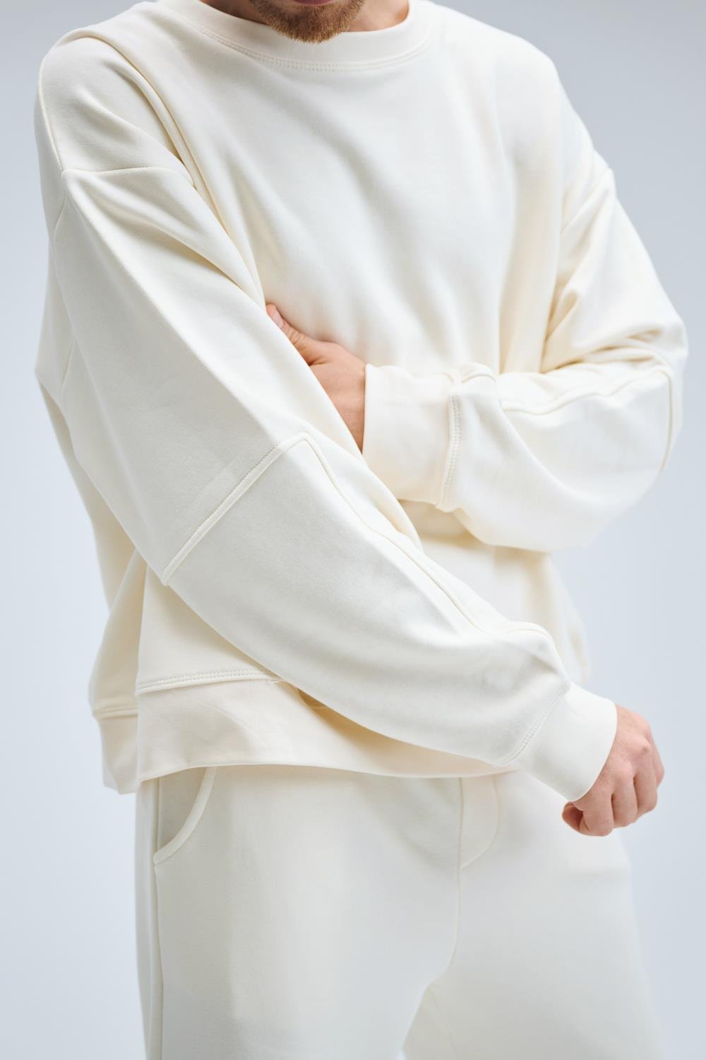 Erkek Timeless Oversize Krem Sweatshirt