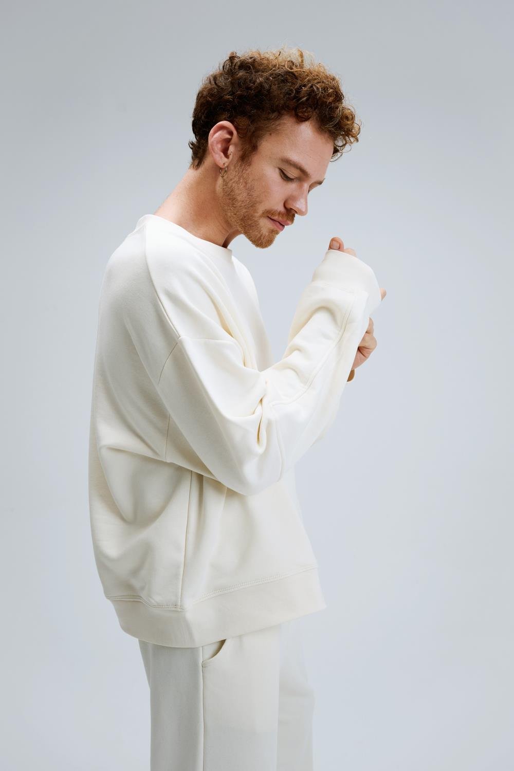 Erkek Timeless Oversize Krem Sweatshirt