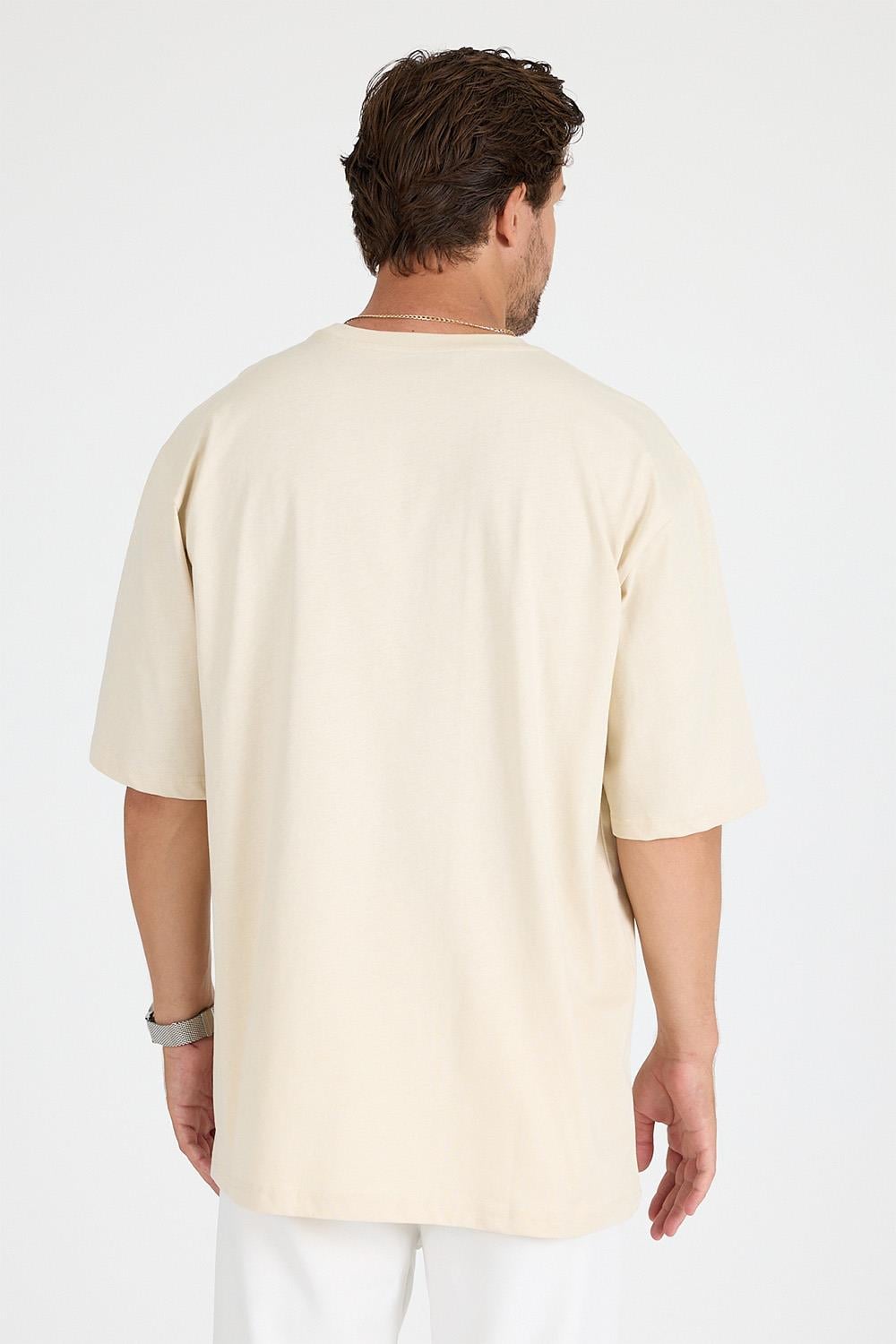 Erkek Timeless Oversize Krem T-Shirt