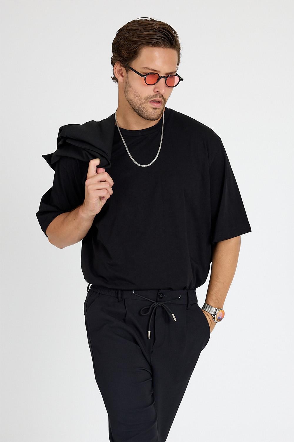 Erkek Timeless Oversize Siyah T-Shirt