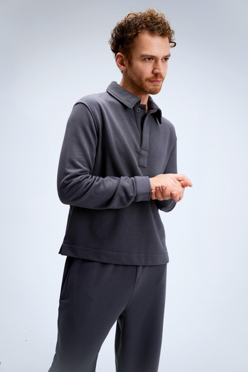 Erkek Timeless Polo Yaka Antrasit Sweatshirt