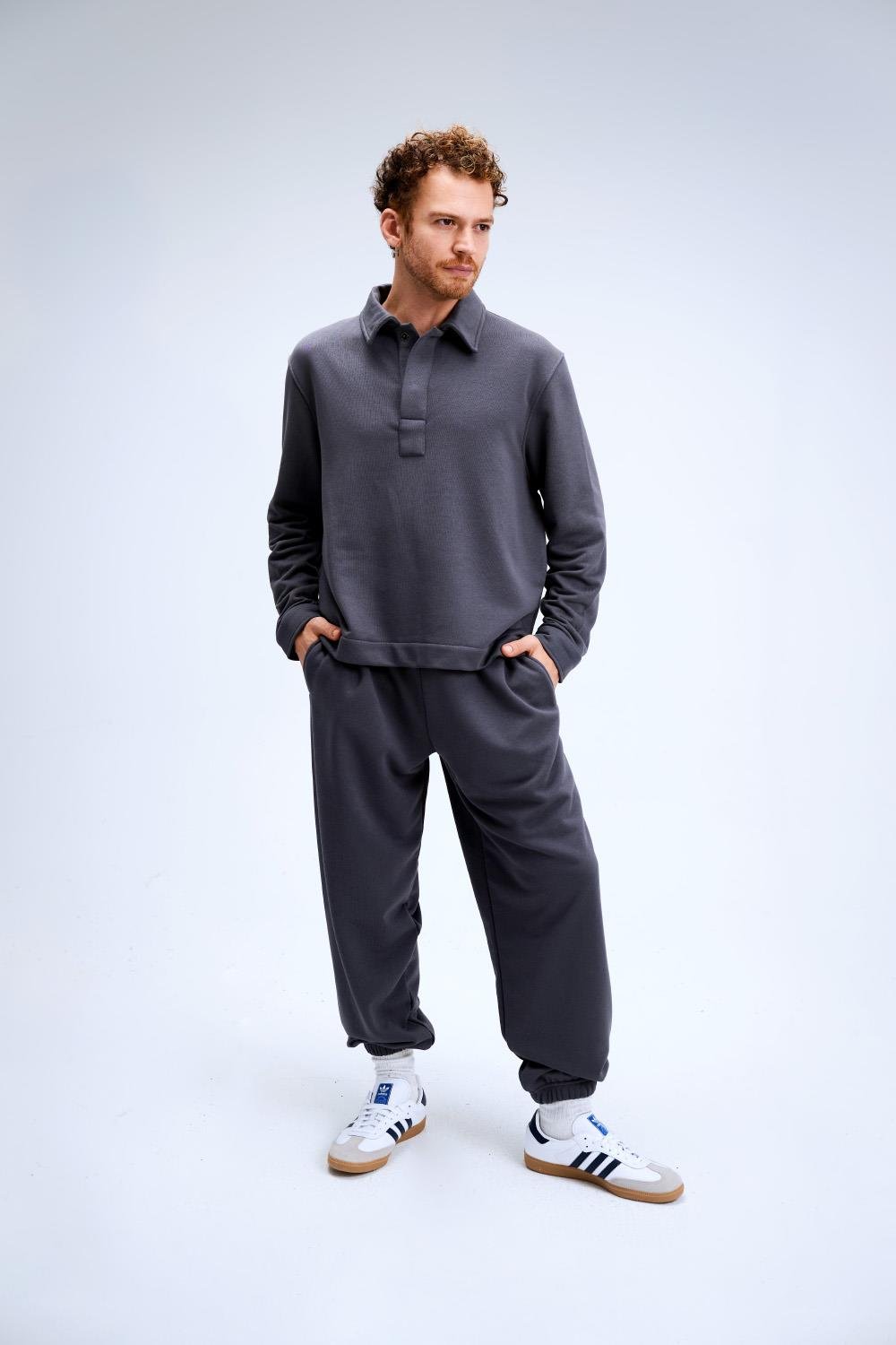 Erkek Timeless Polo Yaka Antrasit Sweatshirt
