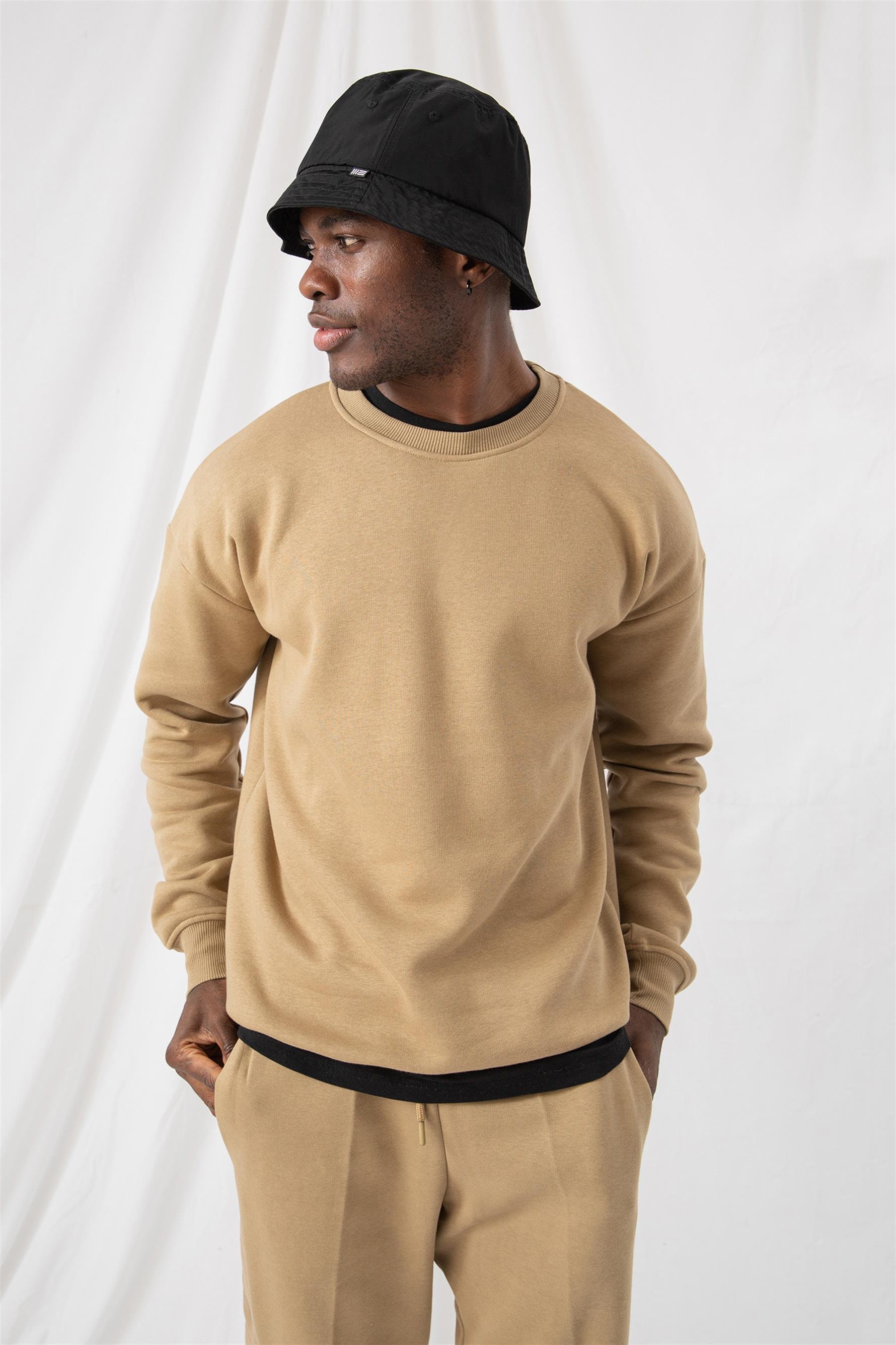 Erkek Vibe Oversize Bej Sweatshirt