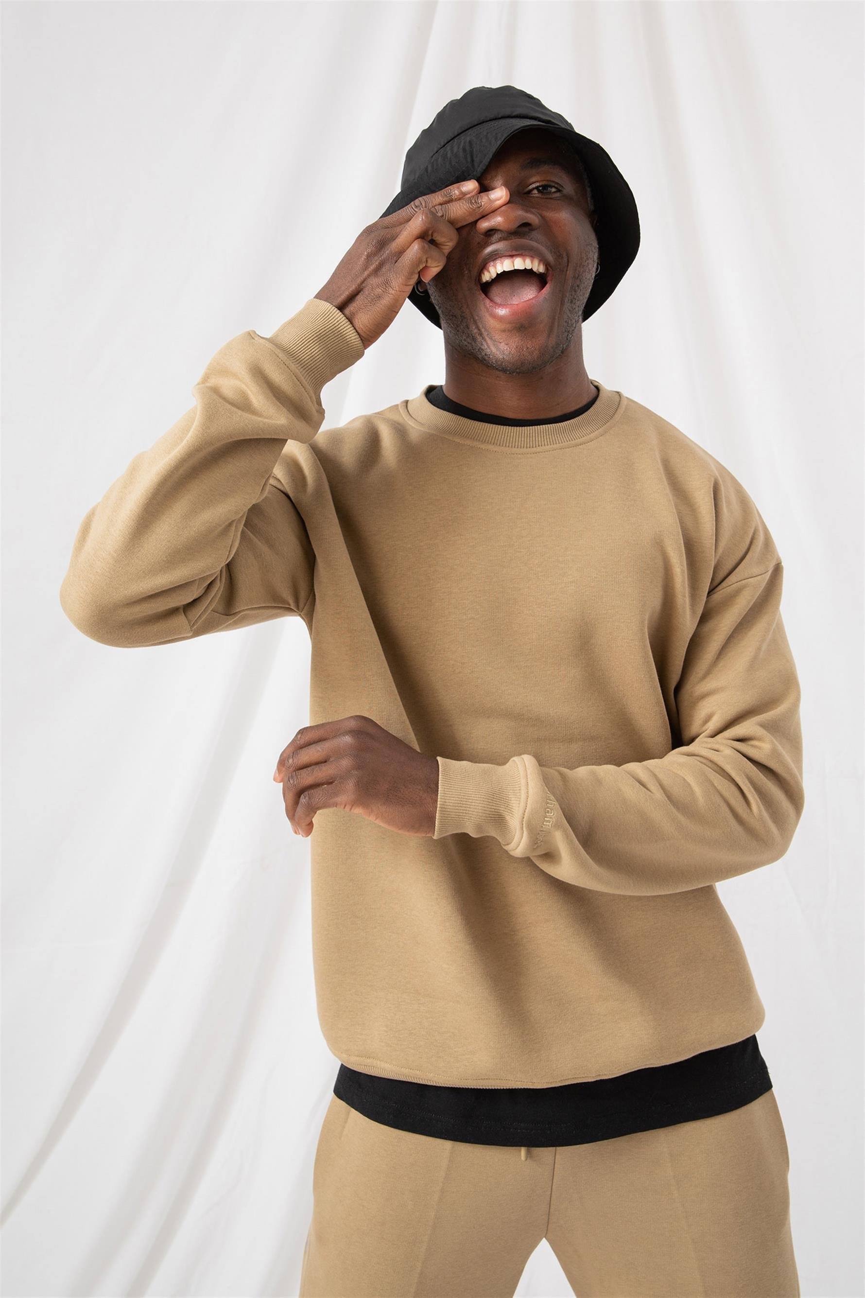 Erkek Vibe Oversize Bej Sweatshirt
