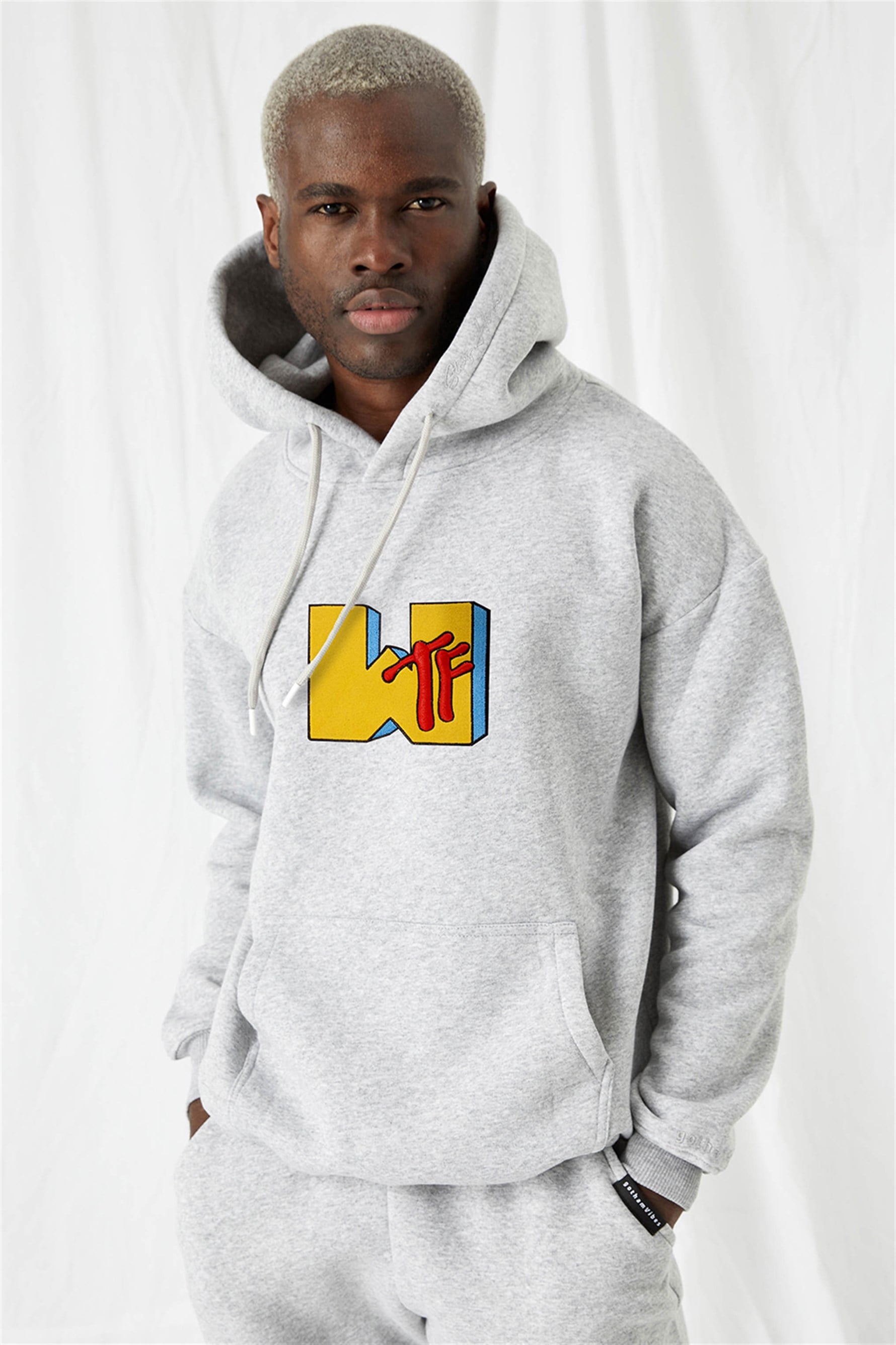 Erkek WTF Oversize Gri Hoodie Sweatshirt