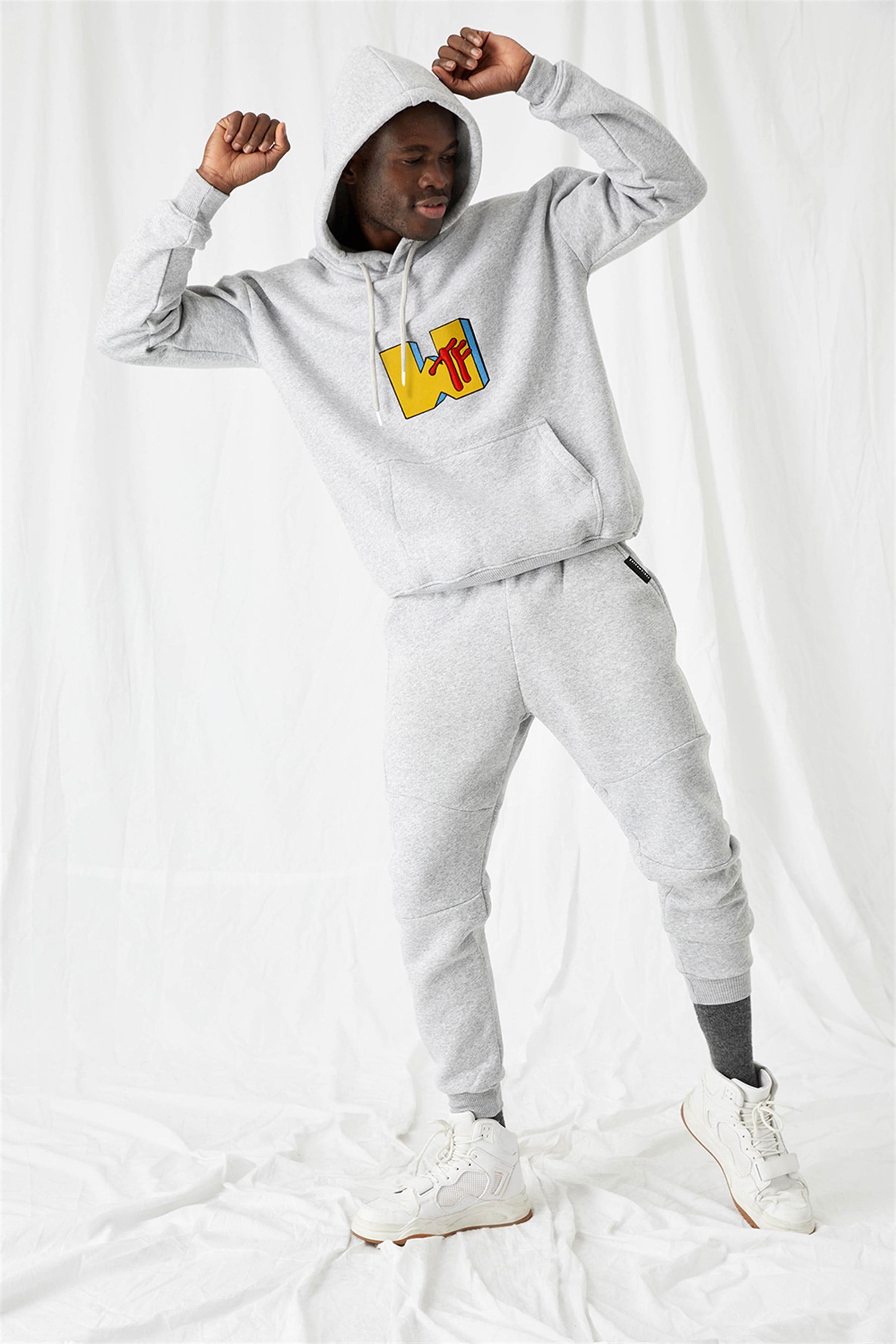 Erkek WTF Oversize Gri Hoodie Sweatshirt