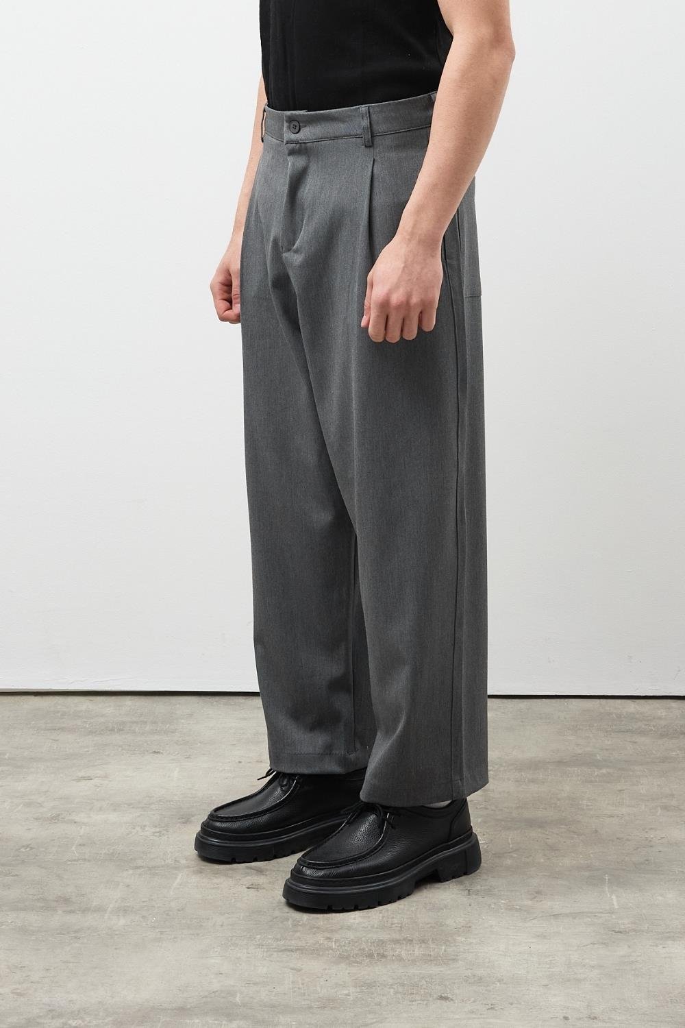 Gri  Premium Pileli Kumaş Pantolon