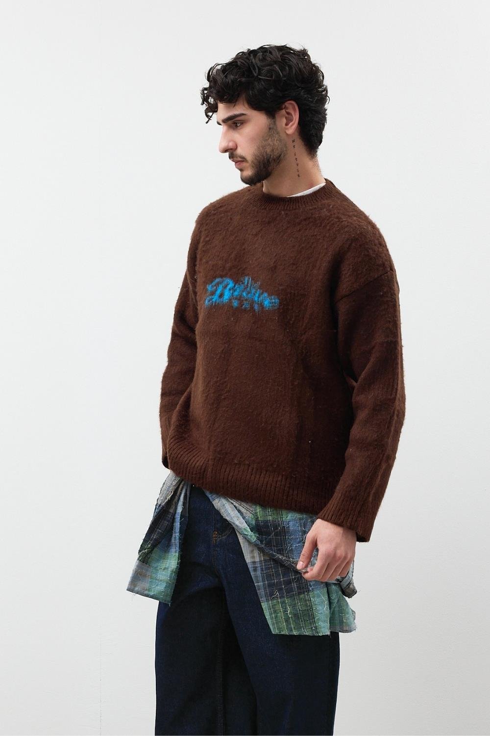 Jakarlı Kahverengi Sakallı Oversize Kazak