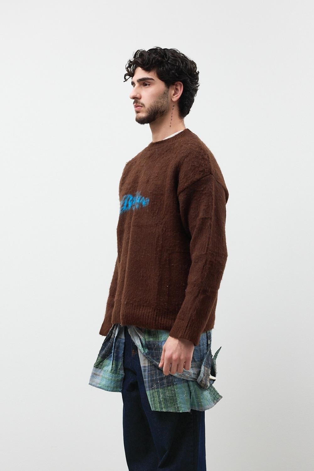 Jakarlı Kahverengi Sakallı Oversize Kazak