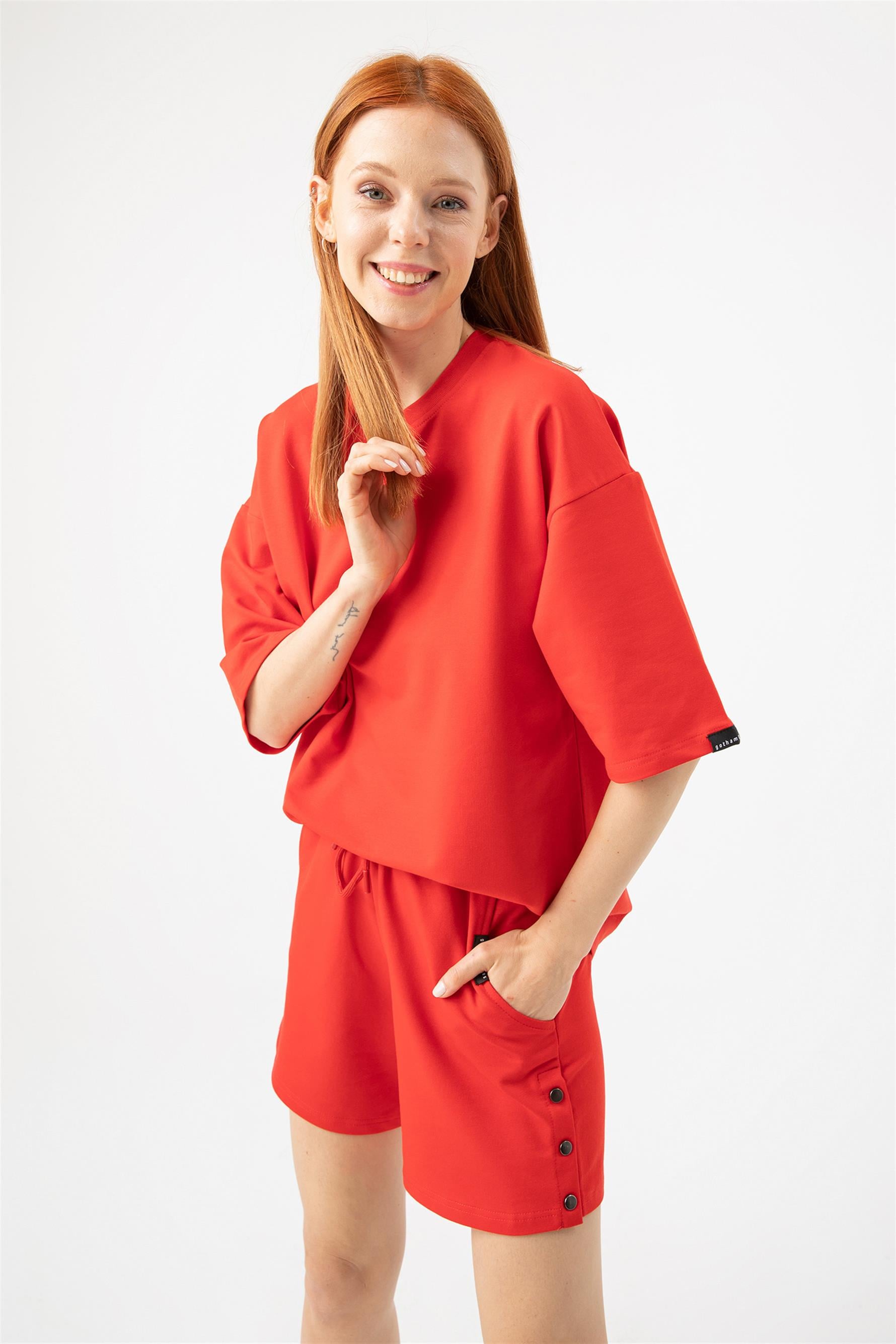 Kadın Base Oversize  Kırmızı T-Shirt