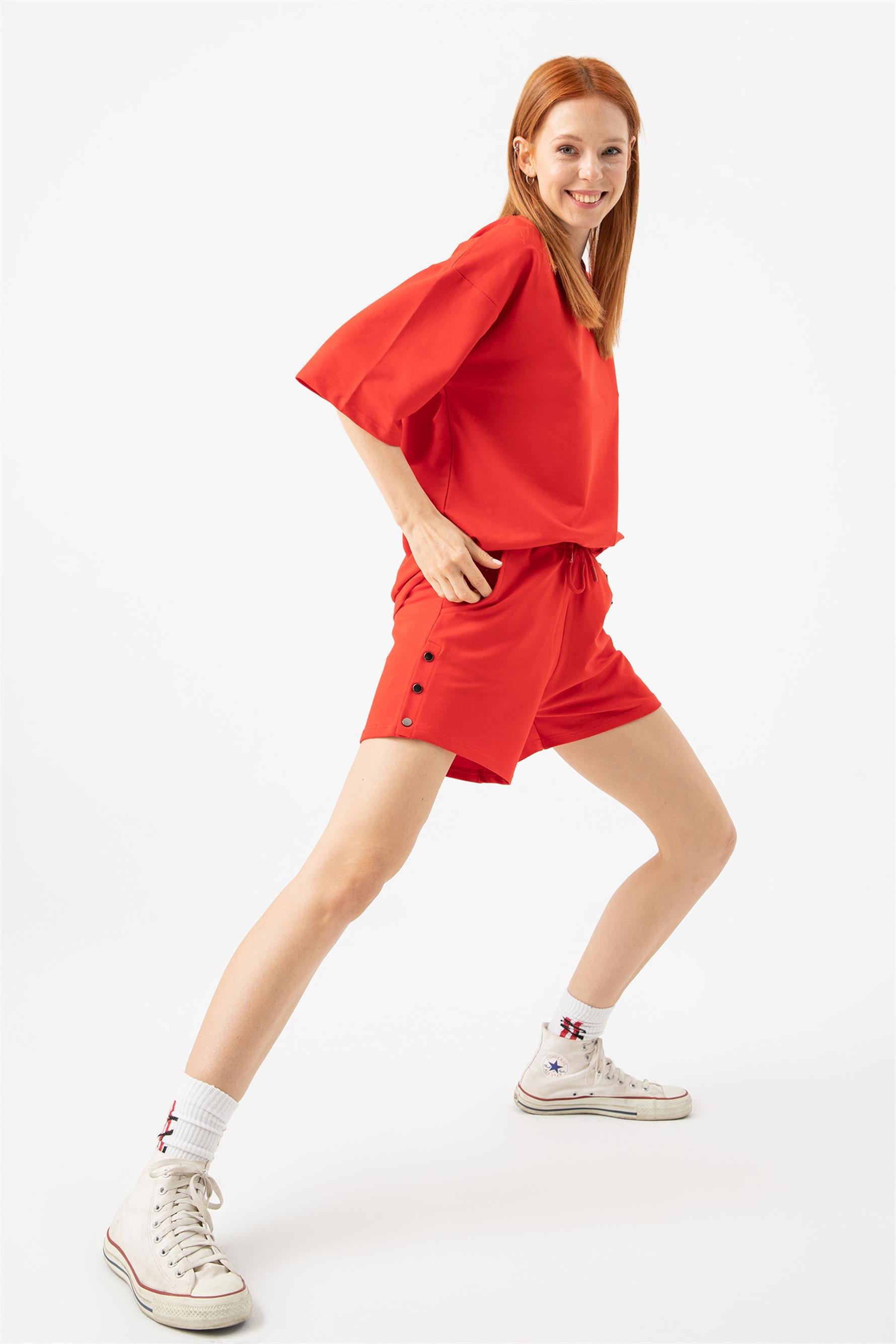 Kadın Base Oversize  Kırmızı T-Shirt