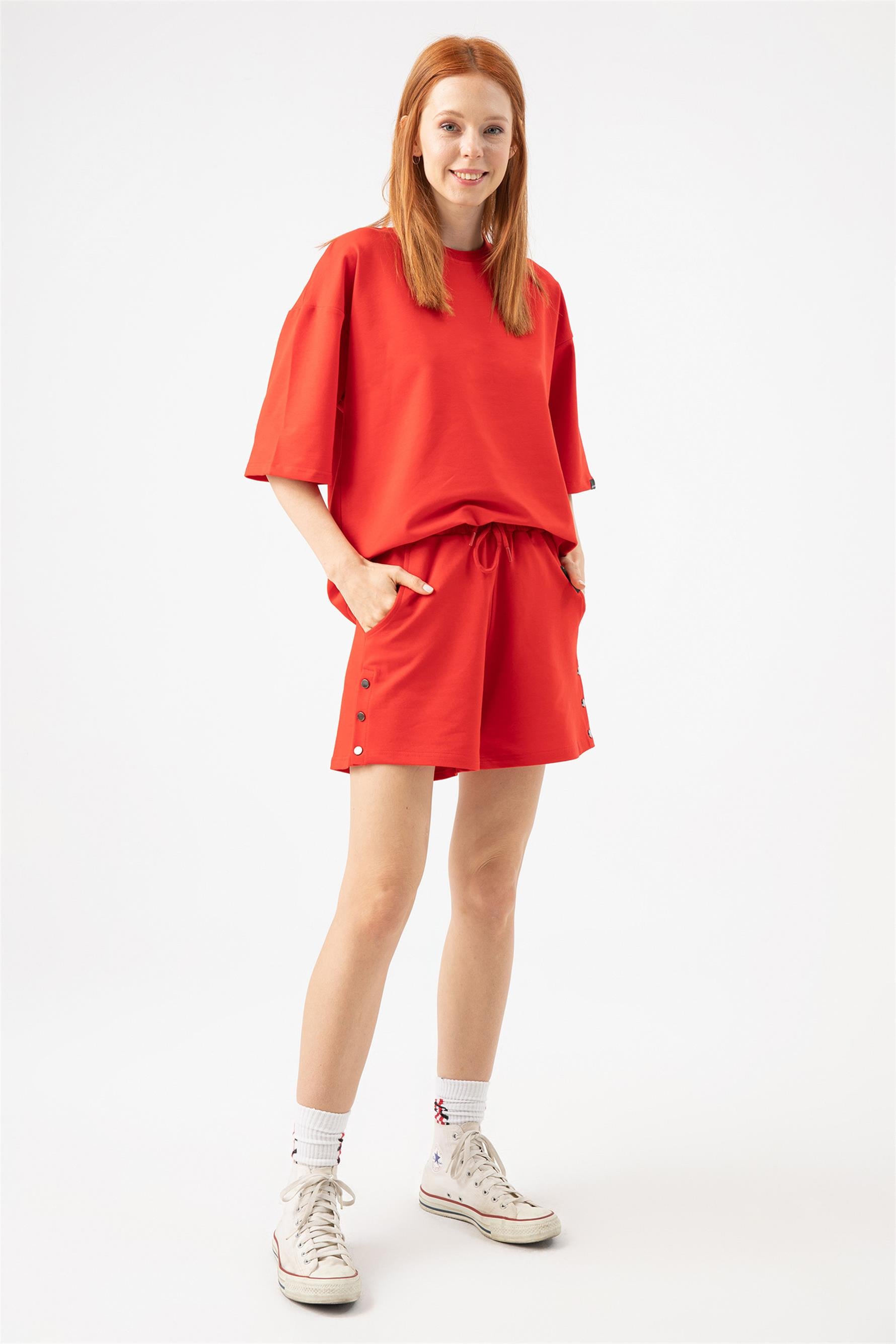 Kadın Base Oversize  Kırmızı T-Shirt
