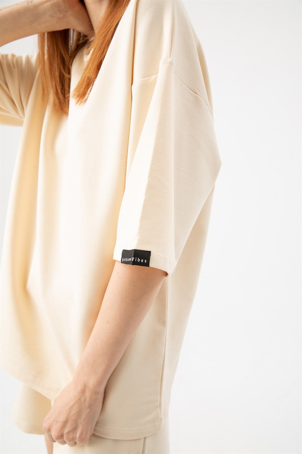 Kadın Base Oversize Krem T-Shirt