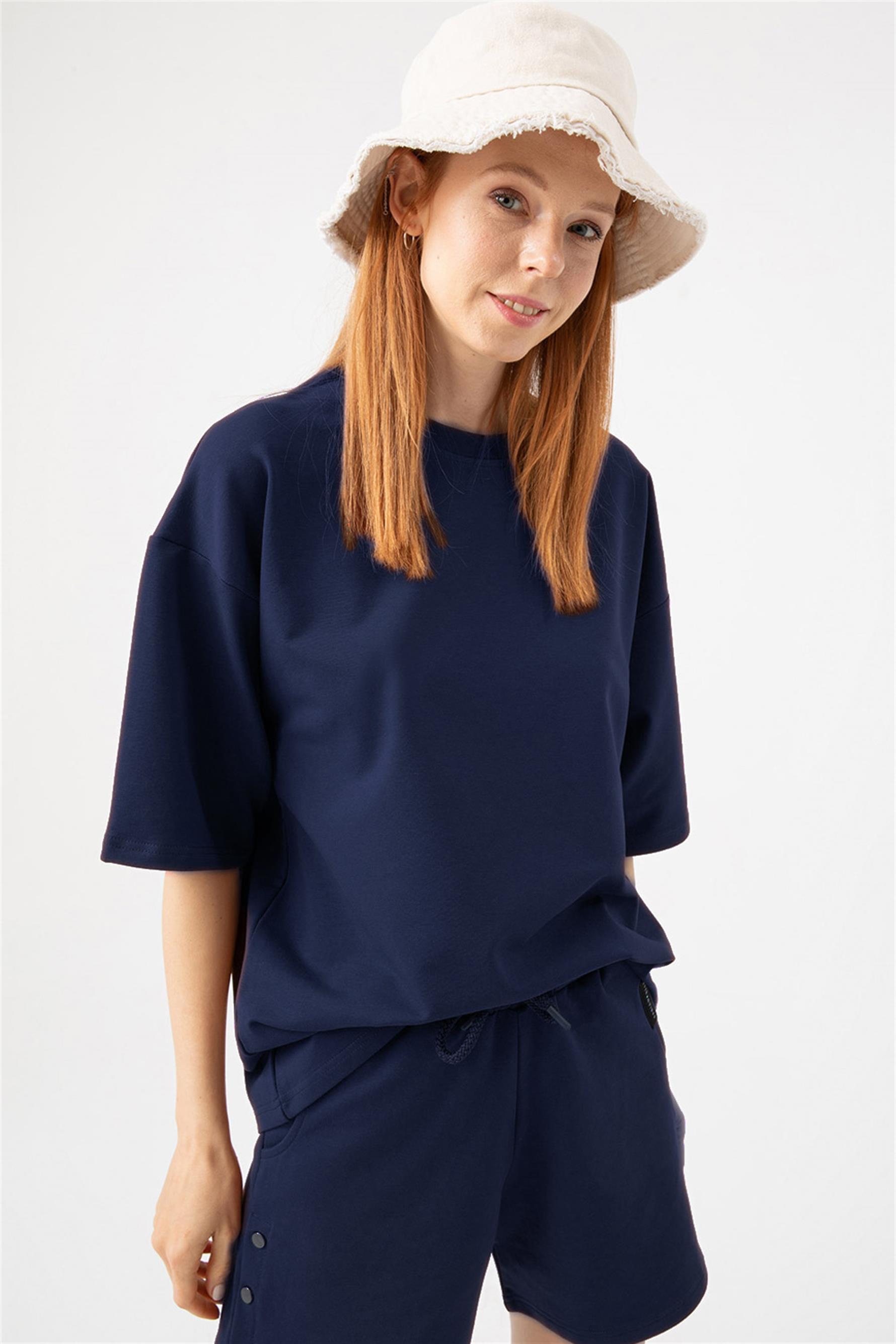 Kadın Base Oversize Lacivert T-Shirt